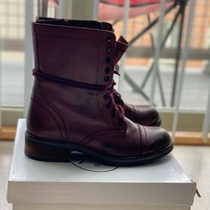 Wine Leather combat boots